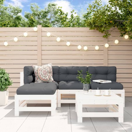 vidaXL 5-tlg. Garten-Lounge-Set mit Kissen Weiß Massivholz