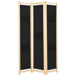 vidaXL 3-teiliger Raumteiler Schwarz 120 x 170 x 4 cm Stoff