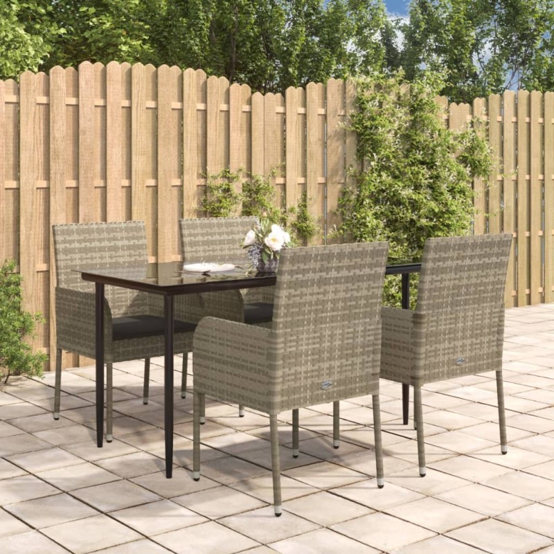 vidaXL 5-tlg. Garten-Essgruppe mit Kissen Schwarz und Grau Poly Rattan vidaXL 5-tlg. Garten-Essgruppe mit Kissen Schwarz und Grau Poly Rattan