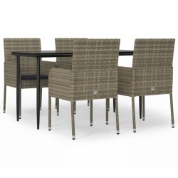 vidaXL 5-tlg. Garten-Essgruppe mit Kissen Schwarz und Grau Poly Rattan