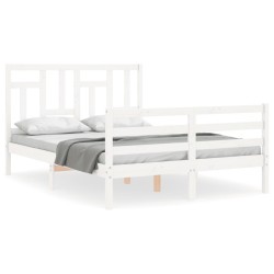 vidaXL Massivholzbett mit Kopfteil Weiß 140x190 cm