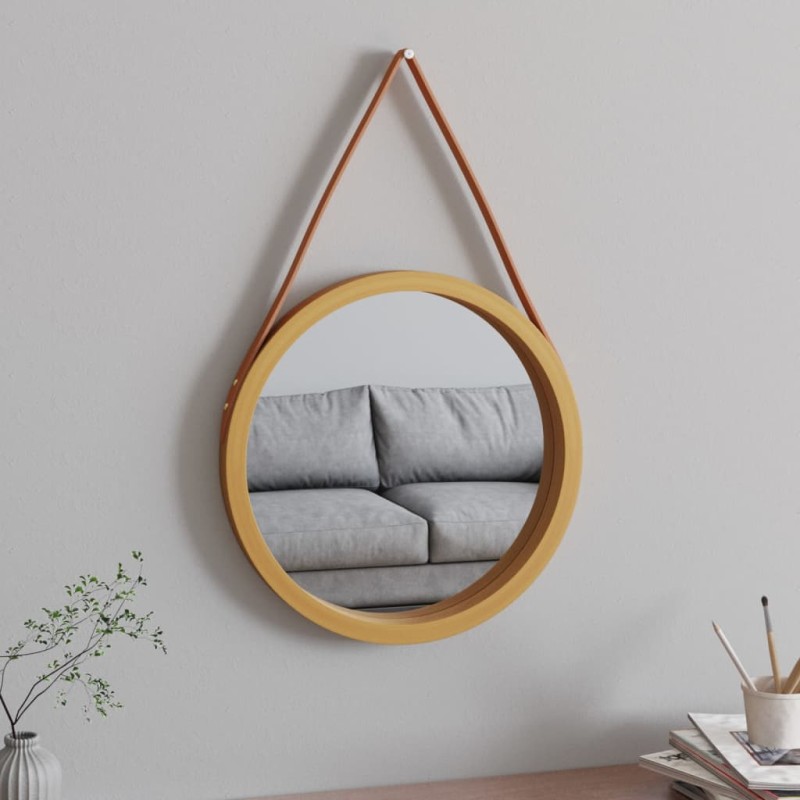 vidaXL Wandspiegel mit Riemen Golden Ø 45 cm vidaXL Wandspiegel mit Riemen Golden Ø 45 cm