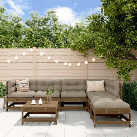vidaXL 7-tlg. Garten-Lounge-Set mit Kissen Honigbraun Massivholz