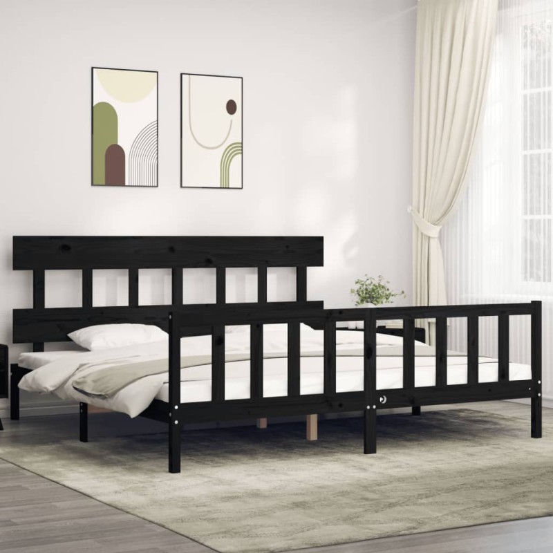 vidaXL Massivholzbett mit Kopfteil Schwarz vidaXL Massivholzbett mit Kopfteil Schwarz