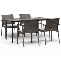 vidaXL 5-tlg. Garten-Essgruppe mit Kissen Poly Rattan und Stahl