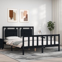vidaXL Massivholzbett mit Kopfteil Schwarz 160x200 cm