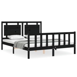 vidaXL Massivholzbett mit Kopfteil Schwarz 160x200 cm