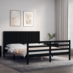 vidaXL Massivholzbett mit Kopfteil Schwarz 160x200 cm