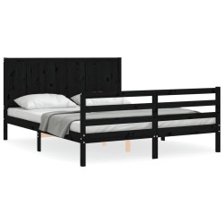 vidaXL Massivholzbett mit Kopfteil Schwarz 160x200 cm