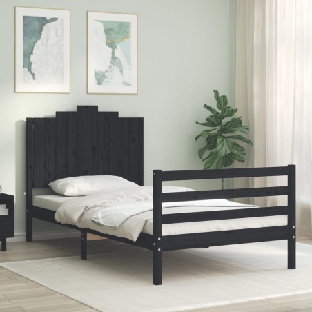 vidaXL Massivholzbett mit Kopfteil Schwarz 100x200 cm