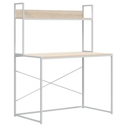 vidaXL Computertisch Weiß und Eiche-Optik 110x60x138 cm Spanplatte