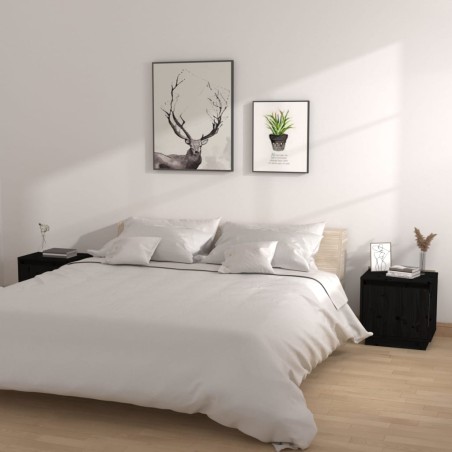 vidaXL Nachttische 2 Stk. Schwarz 40x30x40 cm Massivholz Kiefer