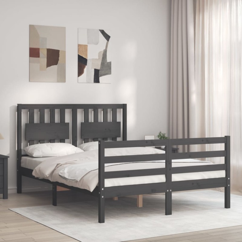 vidaXL Massivholzbett mit Kopfteil Grau 140x200 cm vidaXL Massivholzbett mit Kopfteil Grau 140x200 cm
