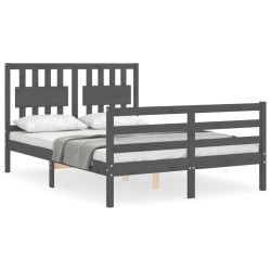 vidaXL Massivholzbett mit Kopfteil Grau 140x200 cm