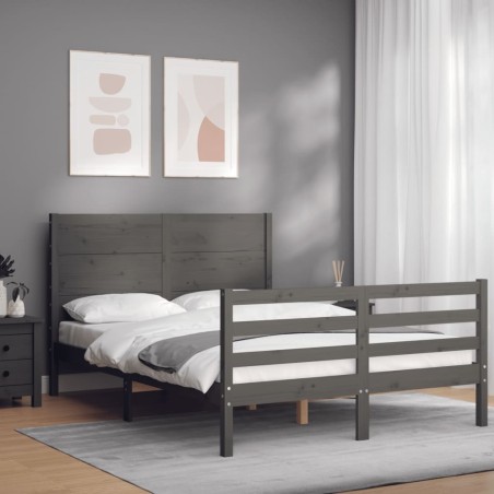 vidaXL Massivholzbett mit Kopfteil Grau 120x200 cm