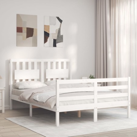 vidaXL Massivholzbett mit Kopfteil Weiß 140x200 cm