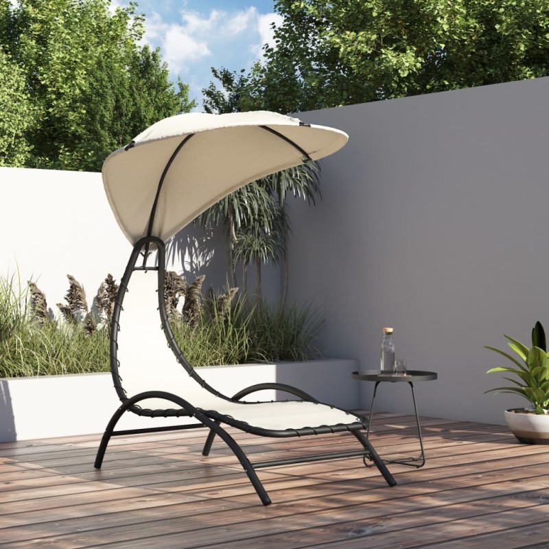 vidaXL Sonnenliege mit Dach Creme 167x80x195 cm Stoff und Stahl vidaXL Sonnenliege mit Dach Creme 167x80x195 cm Stoff und Stahl