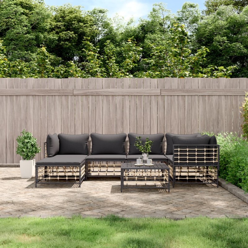 vidaXL 7-tlg. Garten-Lounge-Set mit Kissen Anthrazit Poly Rattan vidaXL 7-tlg. Garten-Lounge-Set mit Kissen Anthrazit Poly Rattan