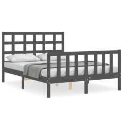 vidaXL Massivholzbett mit Kopfteil Grau 120x200 cm