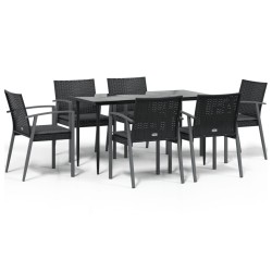 vidaXL 7-tlg. Garten-Essgruppe mit Kissen Poly Rattan und Stahl