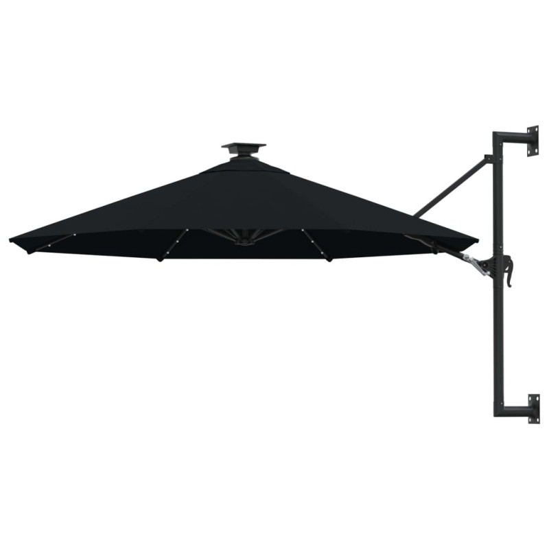 vidaXL Sonnenschirm Wandmontage mit LEDs und Metallmast 300 cm Schwarz vidaXL Sonnenschirm Wandmontage mit LEDs und Metallmast 300 cm Schwarz