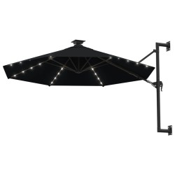 vidaXL Sonnenschirm Wandmontage mit LEDs und Metallmast 300 cm Schwarz