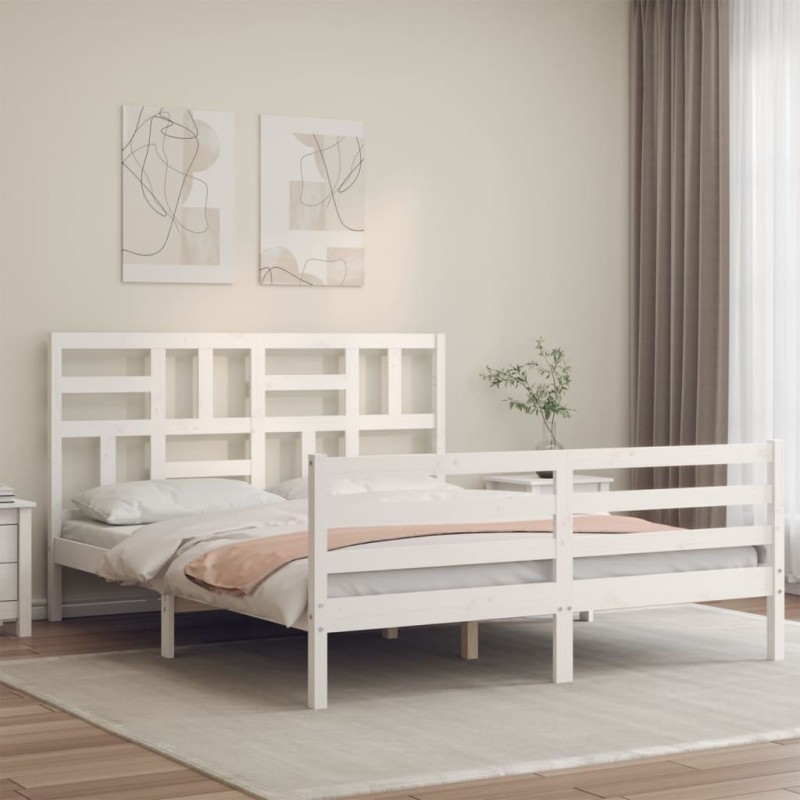 vidaXL Massivholzbett mit Kopfteil Weiß 160x200 cm vidaXL Massivholzbett mit Kopfteil Weiß 160x200 cm