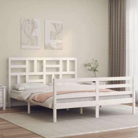 vidaXL Massivholzbett mit Kopfteil Weiß 160x200 cm
