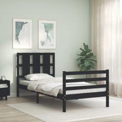 vidaXL Massivholzbett mit Kopfteil Schwarz 100x200 cm