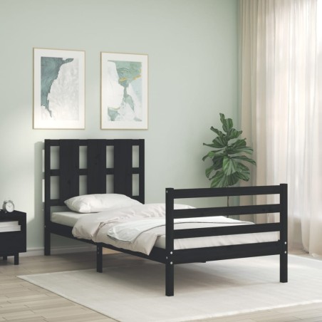 vidaXL Massivholzbett mit Kopfteil Schwarz 100x200 cm