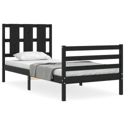 vidaXL Massivholzbett mit Kopfteil Schwarz 100x200 cm