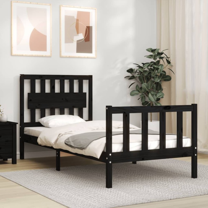 vidaXL Massivholzbett mit Kopfteil Schwarz 90x200 cm vidaXL Massivholzbett mit Kopfteil Schwarz 90x200 cm