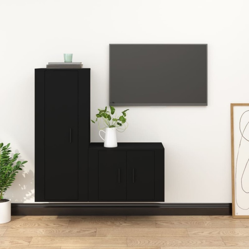 vidaXL 2-tlg. TV-Schrank-Set Schwarz Holzwerkstoff vidaXL 2-tlg. TV-Schrank-Set Schwarz Holzwerkstoff