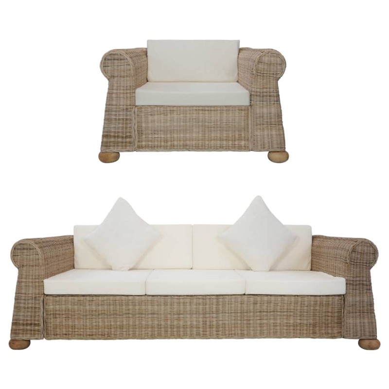2-tlg. Sofagarnitur mit Kissen Natur Rattan 2-tlg. Sofagarnitur mit Kissen Natur Rattan