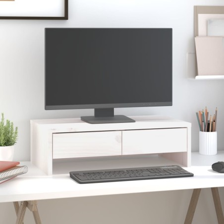vidaXL Monitorständer Weiß 50x27x15 cm Massivholz Kiefer