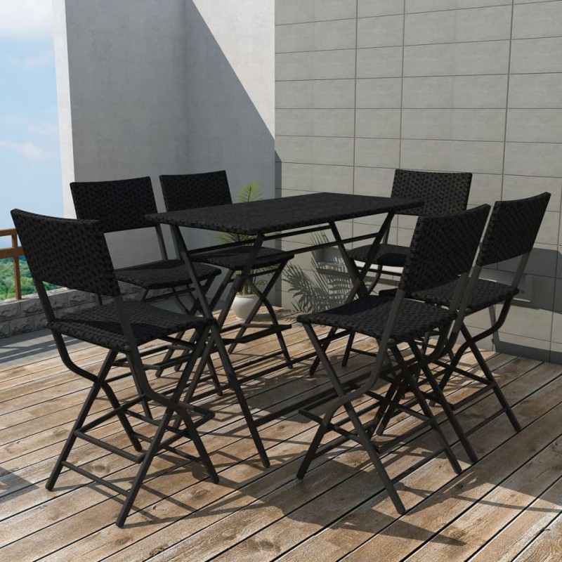 vidaXL 7-tlg. Garten-Essgruppe Klappbar Stahl Poly Rattan Schwarz vidaXL 7-tlg. Garten-Essgruppe Klappbar Stahl Poly Rattan Schwarz