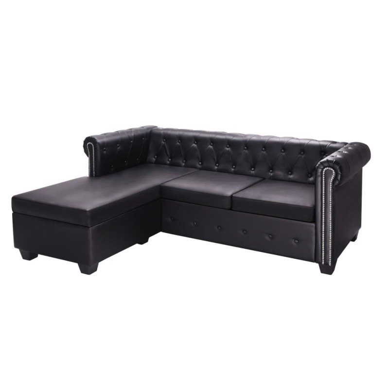 Chesterfield-Sofa L-Form Kunstleder Schwarz Chesterfield-Sofa L-Form Kunstleder Schwarz
