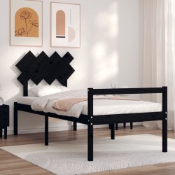 vidaXL Massivholzbett mit Kopfteil Schwarz 90x200 cm