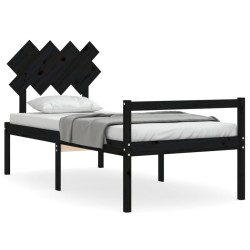vidaXL Massivholzbett mit Kopfteil Schwarz 90x200 cm