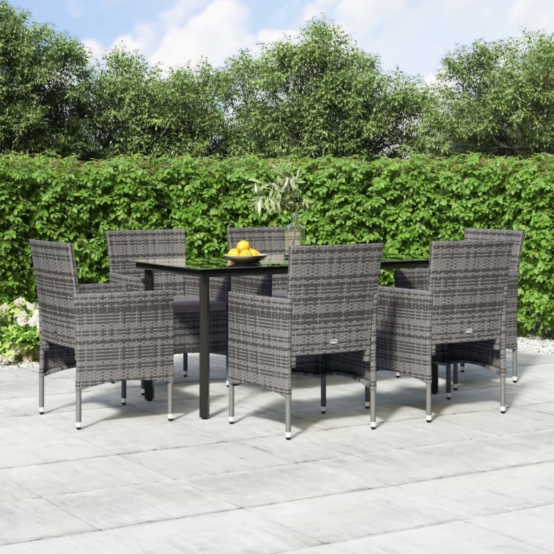 vidaXL 7-tlg. Garten-Essgruppe mit Kissen Grau und Schwarz vidaXL 7-tlg. Garten-Essgruppe mit Kissen Grau und Schwarz