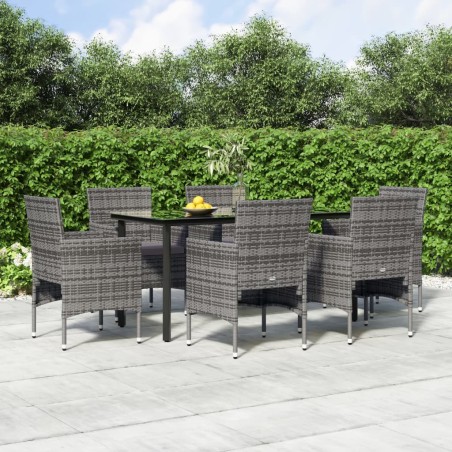 vidaXL 7-tlg. Garten-Essgruppe mit Kissen Grau und Schwarz