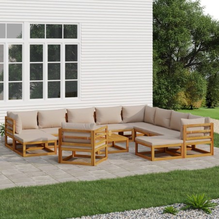 vidaXL 12-tlg. Garten-Lounge-Set mit Taupe Kissen Massivholz