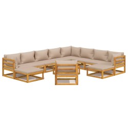 vidaXL 12-tlg. Garten-Lounge-Set mit Taupe Kissen Massivholz