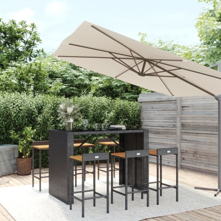 vidaXL 7-tlg. Gartenbar-Set Schwarz Poly Rattan & Massivholz Akazie