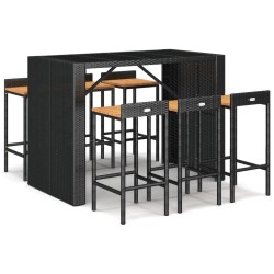 vidaXL 7-tlg. Gartenbar-Set Schwarz Poly Rattan & Massivholz Akazie