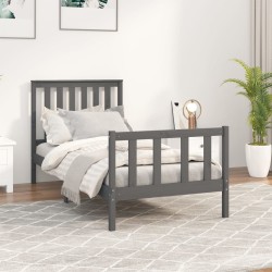 vidaXL Massivholzbett mit Kopfteil Grau 90x200 cm Kiefer