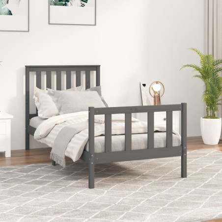 vidaXL Massivholzbett mit Kopfteil Grau 90x200 cm Kiefer