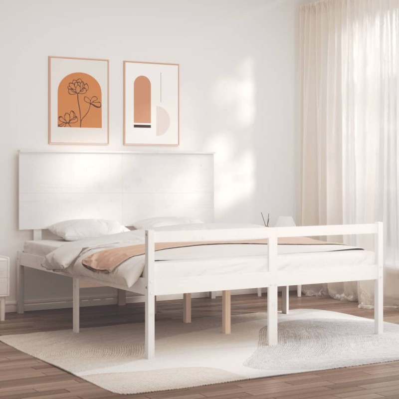 vidaXL Massivholzbett mit Kopfteil Weiß 160x200 cm vidaXL Massivholzbett mit Kopfteil Weiß 160x200 cm