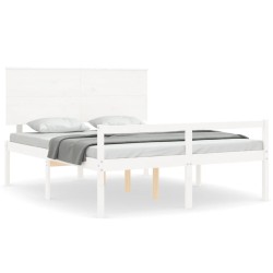vidaXL Massivholzbett mit Kopfteil Weiß 160x200 cm