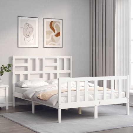 vidaXL Massivholzbett mit Kopfteil Weiß 120x200 cm